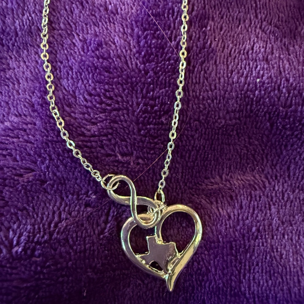 Silver Tone Texas Forever Heart Pendant Necklace